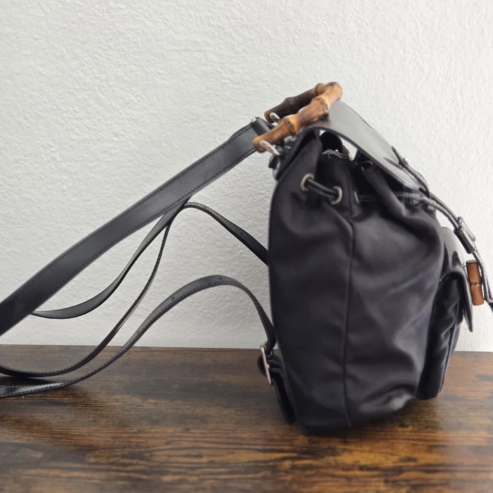 Gucci Vintage Bamboo Leather and Nylon Mini Backpack - Picture 3 of 15